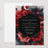 Crimson Noir Bloom Hochzeit Einladung (Vorne/Hinten)