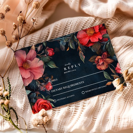 Crimson Noir Wedding RSVP Karte