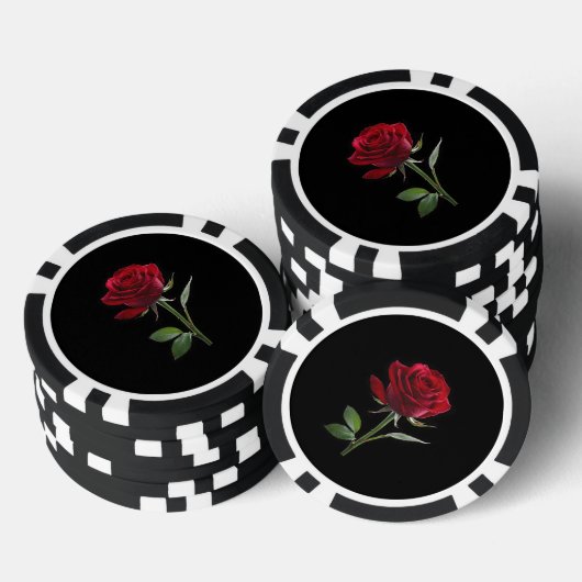 Crimson on Ebony: Die Single-Rote Rose, Pokerchips (Stapel)