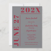 Crimson on Gray Graduation Party Einladung (Vorderseite)