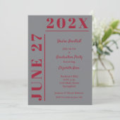 Crimson on Gray Graduation Party Einladung (Stehend Vorderseite)