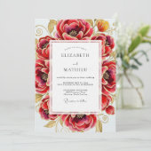 Crimson Opulent Bloom Wedding Einladung (Stehend Vorderseite)