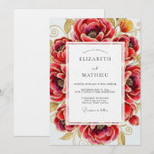 Crimson Opulent Bloom Wedding Einladung (Vorne/Hinten)