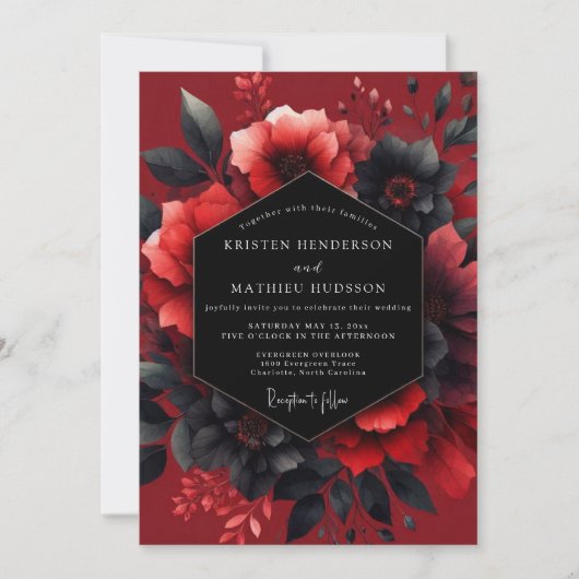 Crimson Passionate Flora Wedding Einladung (Vorderseite)