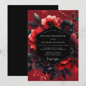 Crimson Passionate Flora Wedding Einladung (Vorne/Hinten)