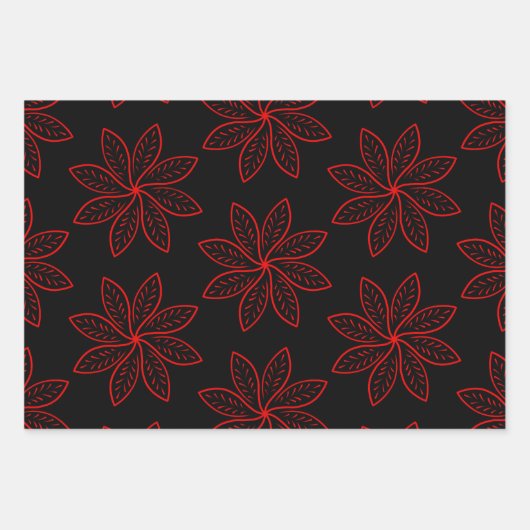 Crimson Pattern auf schwarz Geschenkpapier Set (Vorderseite)