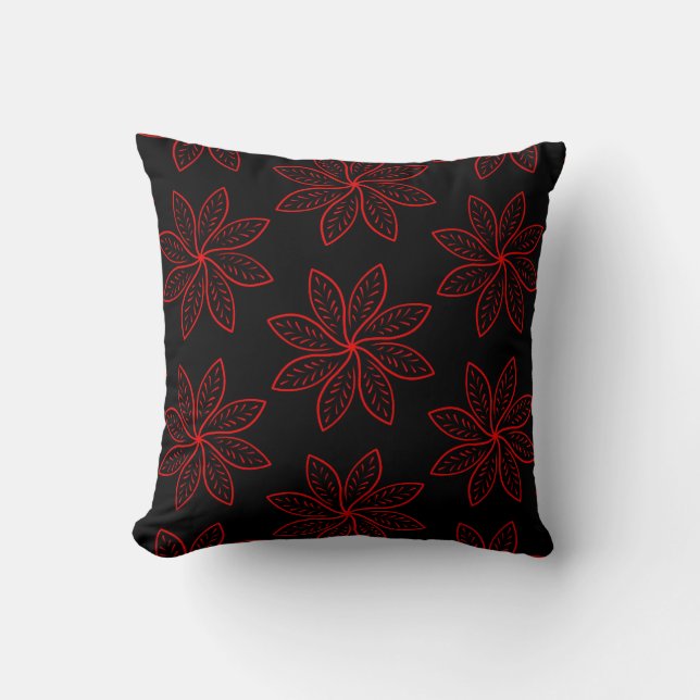 Crimson Pattern auf schwarz Kissen (Vorderseite)