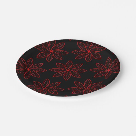 Crimson Pattern auf schwarz Pappteller (Schrägansicht)
