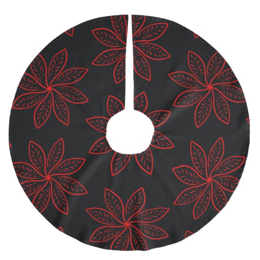 Crimson Pattern auf schwarz Polyester Weihnachtsbaumdecke (Vorderseite)