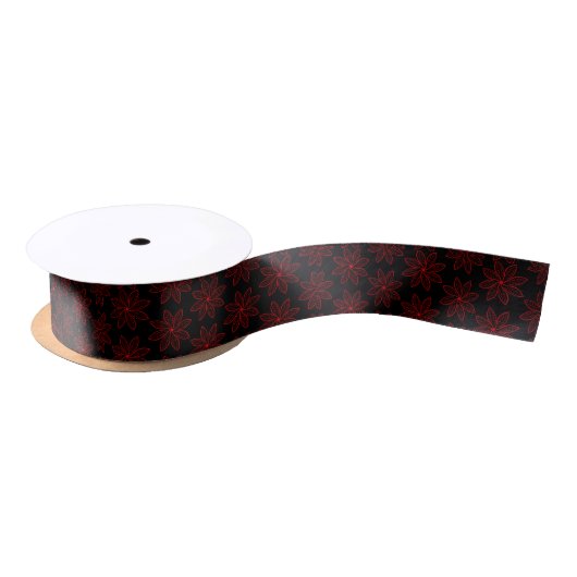 Crimson Pattern auf schwarz Satinband (Spule)
