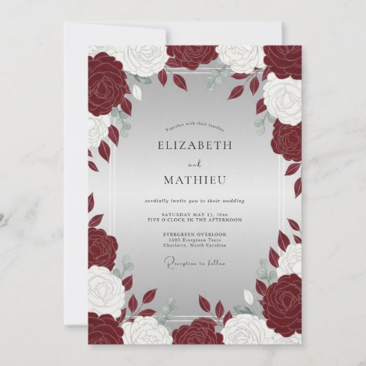 Crimson Peony Silberhochzeit Einladung (Vorderseite)