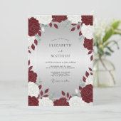 Crimson Peony Silberhochzeit Einladung (Stehend Vorderseite)