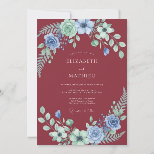 Crimson Periwinkle Bloom Hochzeit Einladung (Vorderseite)