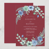Crimson Periwinkle Bloom Hochzeit Einladung (Vorne/Hinten)