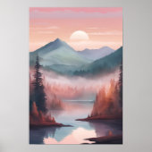 Crimson Pines - Dreamy Forest Sunrise Landschaft A Poster (Vorne)