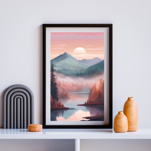 Crimson Pines - Dreamy Forest Sunrise Landschaft A Poster