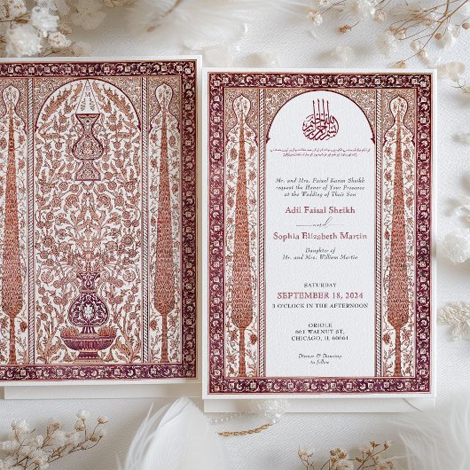Crimson Plum Iznik Tile Inspirierte Islamische Hoc Einladung