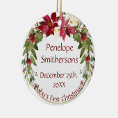Crimson Poinsettia Wreath Baby's 1. Weihnachten Keramik Ornament (Rechts)