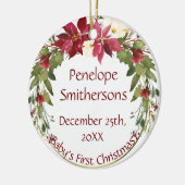 Crimson Poinsettia Wreath Baby's 1. Weihnachten Keramik Ornament (Links)