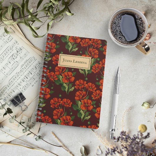 Crimson Poppies Dark Botanical Notizblock