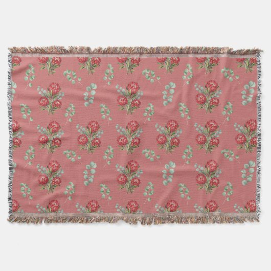 Crimson Protea Bouquet Watercolor Decke (Vorderseite)