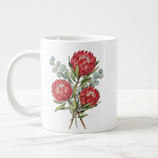 Crimson Protea Bouquet Watercolor Jumbo-Tasse (Links)