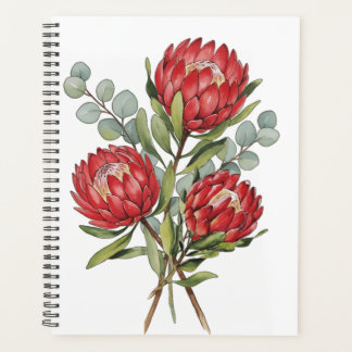 Crimson Protea Bouquet Watercolor Planer
