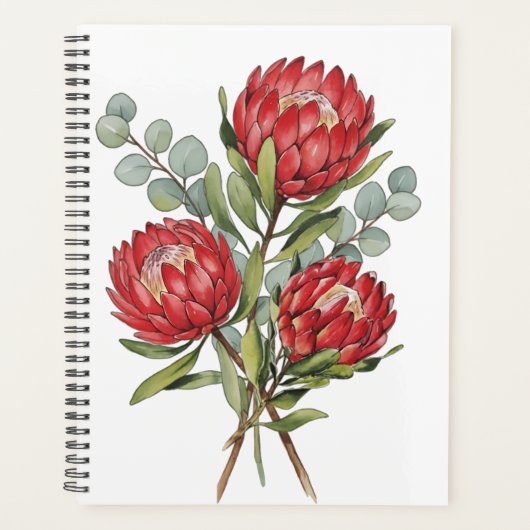 Crimson Protea Bouquet Watercolor Planer (Vorderseite)