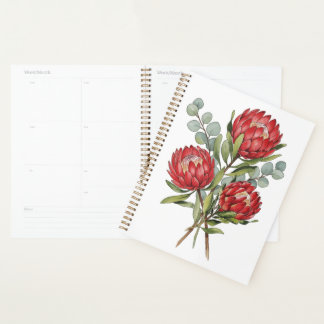 Crimson Protea Bouquet Watercolor Planer
