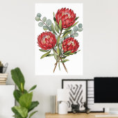 Crimson Protea Bouquet Watercolor Poster (Heimbüro)