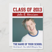 Crimson Red and Blue Athletes Foto Graduierung Einladung (Rückseite)