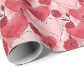 Crimson Red and Blush Pink Hearts and Roses Geschenkpapier (Rolleneckpunkt)