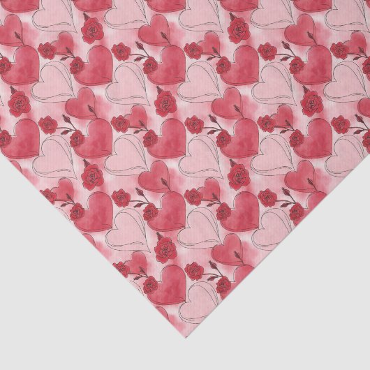 Crimson Red and Blush Pink Hearts and Roses  Seidenpapier (Ausschnitt)
