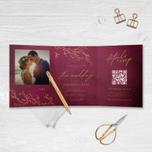 Crimson Red and Gold Botanical Elegant Wedding