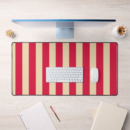 Crimson Red & Beige Striped Desk Mat – Customize Schreibtischunterlage (Büro 1)
