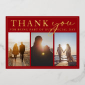 Crimson Red Black Foto Hochzeit Danke Gold Gold Folieneinladung (Vorderseite)