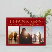 Crimson Red Black Foto Hochzeit Danke Gold Gold Folieneinladung (Stehend vorne)