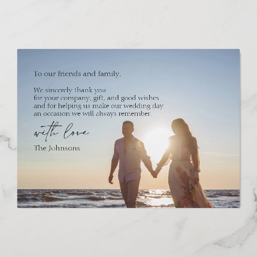 Crimson Red Black Foto Hochzeit Danke Gold Gold Folieneinladung (Rückseite)