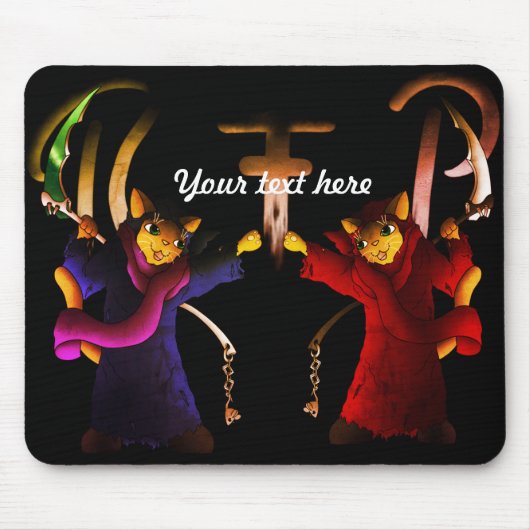 Crimson Red Cat und Navy Blue Grim Sensenmann Cat Mousepad (Vorne)