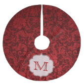 Crimson Red Damask Lac Monogram Initial Tree Skirt Polyester Weihnachtsbaumdecke (Vorderseite)