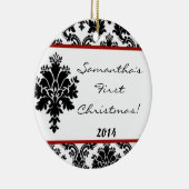 Crimson Red Damask Spitzen Personalisierter Name O Keramikornament (Rechts)