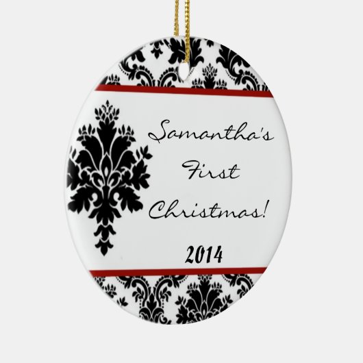 Crimson Red Damask Spitzen Personalisierter Name O Keramikornament (Rechts)