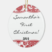 Crimson Red Damask Spitzen Personalisierter Name O Keramikornament (Links)