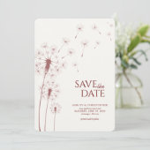 Crimson Red Dandelion Wedding Save the Date Card (Stehend Vorderseite)