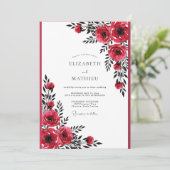 Crimson Red Dramatic Botanical Wedding Einladung (Stehend Vorderseite)