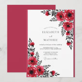 Crimson Red Dramatic Botanical Wedding Einladung (Vorne/Hinten)