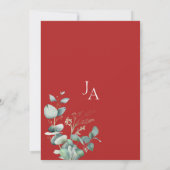 Crimson Red Eucalyptus Greenery Monogram Wedding Einladung (Rückseite)