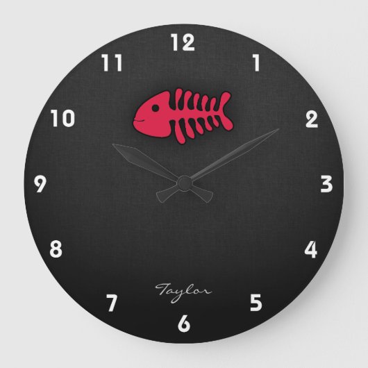 Crimson Red Fish Bones Große Wanduhr (Vorderseite)