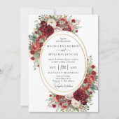 Crimson Red Floral Dahlia Oval Gold Rahmen Wedding Einladung (Vorderseite)