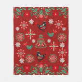 Crimson Red Folk Art Weihnachten Fleecedecke (Vorderseite)
